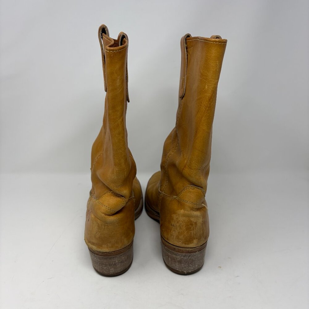 Landis Vtg Tan Leather Campus Distressed Boots Wide 9.5 - Picture 7 of 16